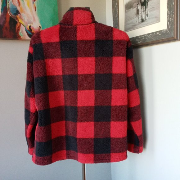 Eddie Bauer Buffalo plaid soft Plush fleece1/4 zip  pullover Size Large - Picture 2 of 7